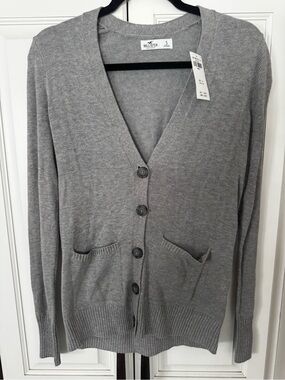 Hollister Women's Light Gray V-Neck Button Cardigan